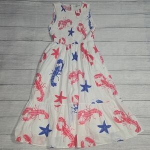 J. Crew Women's Printed Smocked Midi Dress White, Red, & Blue Size XXS